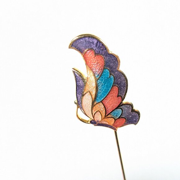 Thai enamel butterfly stickpin in pastel pink, purple, blue - Picture 2 of 6